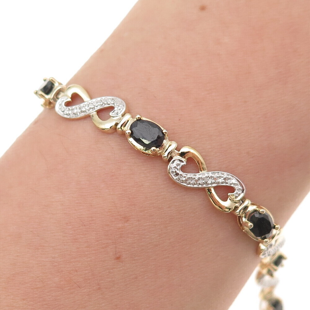 Ross Simons Sterling Gold Plated Diamond Accent Sapphire Infinity Bracelet 7.5"